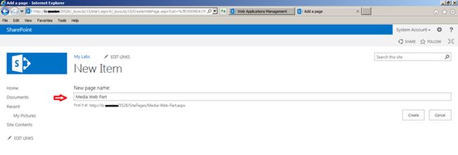 Enter the Page name and click Create button